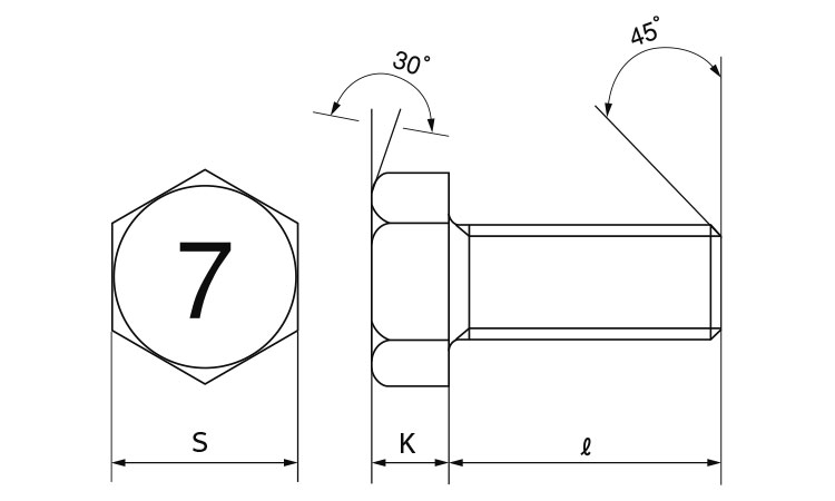 鉄/三価ホワイト [小形] 7マーク 六角ボルト (細目・全ねじ)Ｍ１２