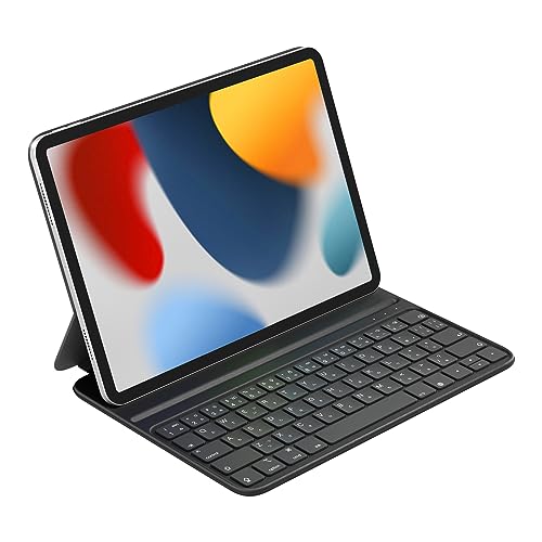 HOU iPad 第10世代 キーボード付きケース10.9 インチ (2022)対応 磁気吸着充電式/大型キーキャップ設計/キーコンビネーション機能/ダブルアングル調整/耐油 耐傷性 軽薄キーボード 日本語配列  (iPad 第10世代, ブラック)