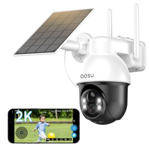 aosu 2024最新型 防犯カメラ 屋外 ソーラー wifi式 360度広角撮影 2K 300万高画素 IP66防水防塵 人体検知アラーム 自動追尾 完全無線 夜間カラー撮影 双方向音声通話 声光警報 家族共有 イベント分類 SDカード/クラウド録画｜ネコサン商店