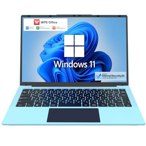 GM-JAPAN 万覚え帳マイコン Windows 11 Office積み上げる 14.1in 超軽さ 薄型 SSD 128GB/記憶装置 4GB/WEB写真機/WPS Office/Celeron/WIFI/USB3.0/HDMI (内燃機関青碧)