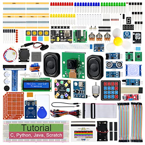 Freenove 完全スターター キット Raspberry Pi 5 4 B 3 B+ 400、Python C Java スクラッチ コード、708 ページのチュートリアル、138 プロジェクト、386 アイテム、カメラ スピーカー サウンド セン