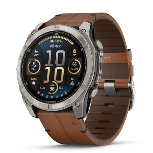 ガーミン(GARMIN) フラッグシップモデル fenix 8 Sapphire AMOLED 51mm Ti/Chestnut Leather Band マルチスポーツGPSウォッチ AMOLEDディスプレイ   ランニング ゴルフ 登山 サイクリン