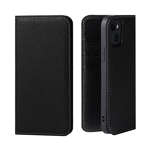 HANATORA iPhone14 入れもの 万覚え帳型 本革 スマホケース スマホ 照明ランプ 吊りひも保持者 付き添い人 シュリンクカーフレザー 差し上げ物 磁石なし 黒いこと PH-14-Black