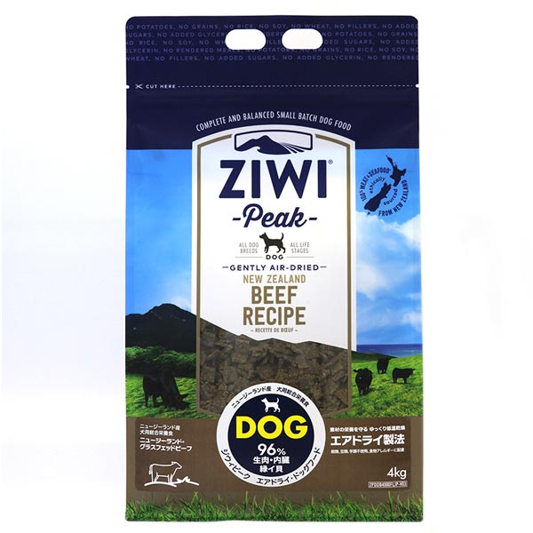 【楽天市場】ZIWI ジウィピーク エアドライ ドッグフード NZグラスフェッド ビーフ 4kg【即納 賞味期限2022年3月以降】：犬の