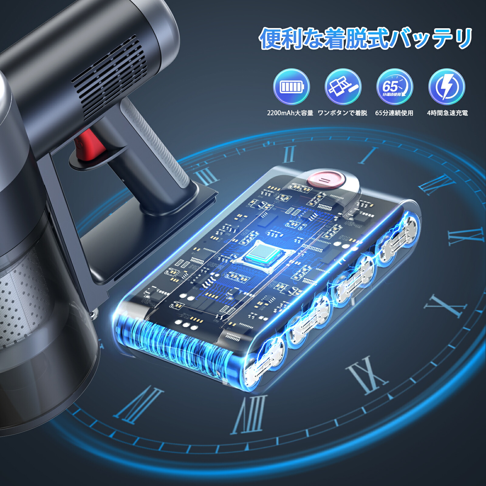 コードレス掃除機 65Kpa超強力吸引＆50分連続稼働 グリーンLEDライト Amazon | 掃除機 コードレス【8月新登場！業界革新！65Kpa超強力吸引