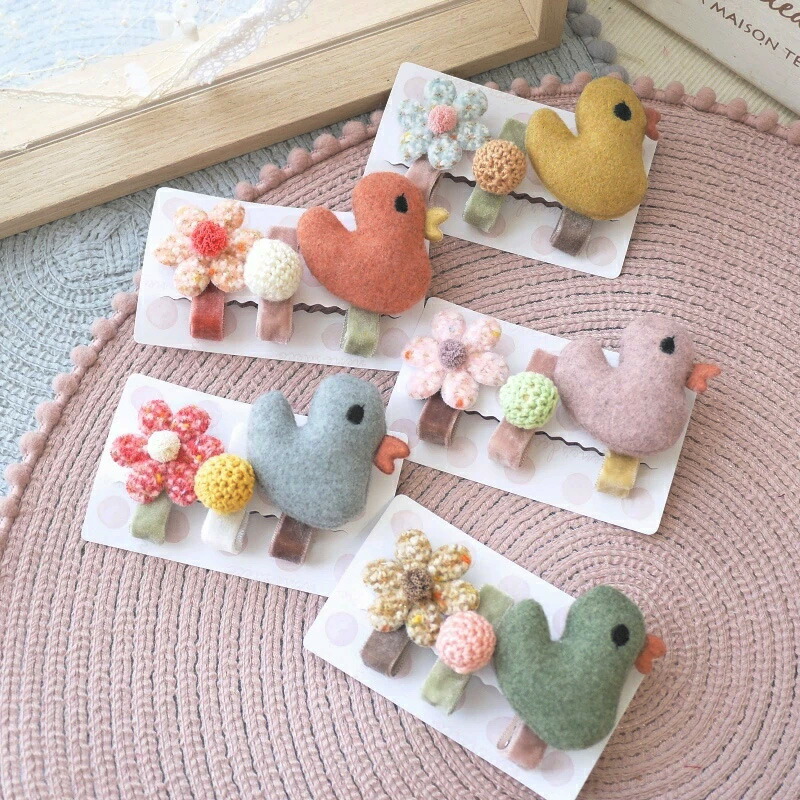 レトロ ワッペン風♡ベビーヘアクリップ　ヘアゴム ヘアゴム ベビーヘアクリップ フラワーニコちゃん1〜3