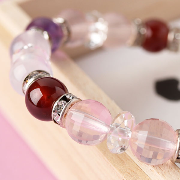 【現品お届け！】◆Premium◆ 約8mm オレンジガーネット ローズアメジスト バルーンカット本紅水晶 ムーンクォーツ デザインブレスレット 桐箱付き【パワーストーン 4月の誕生石 2月の誕生石 1月の誕生石 紫水晶 女性用 RM BIM 2000700403659】【送料無料】