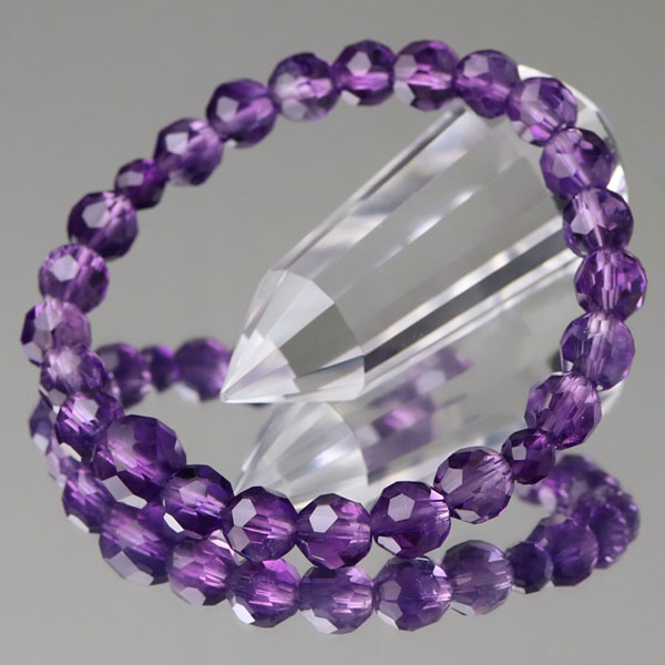 腕輪念珠　ブレスレット　ローズアメジスト切子 ローズアメジスト切子】天然石33玉 │ 共仕立 │ 正絹切房