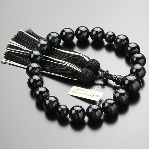 数珠 男性用 18玉 上質 青虎目石 正絹2色房 4匁 略式数珠 京念珠 京都 宗派共通 虎目石 虎眼石 ホークスアイ 葬儀 葬式 法事 法要 お墓参り Dim 数珠袋付き 送料無料 Monitor Systems Com