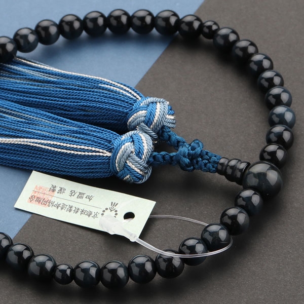 【数珠袋付き】数珠 女性用 約7ミリ 青虎目石 銀花かがり房【略式数珠 京念珠 京都 天然石 虎眼石 ブルータイガーアイ ホークスアイ 法要 葬儀 葬式 宗派共通 贈り物 ギフト 7mm マイ数珠 RJ RM JIM 102070075】【送料無料】｜京都の数珠販売専門店　はな花