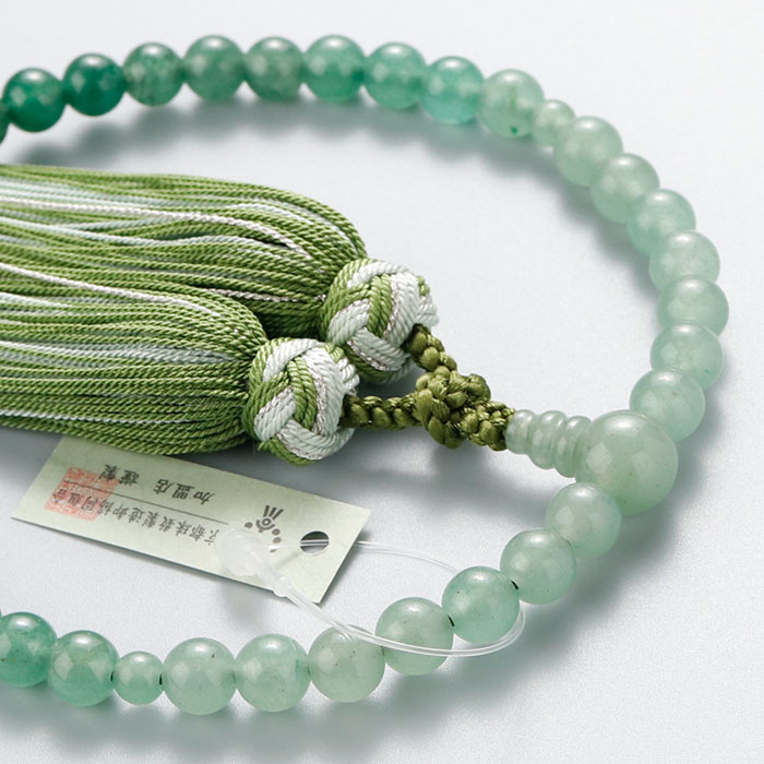 【数珠袋付き】数珠 女性用 約7ミリ 印度翡翠 グラデーション 銀花かがり房【略式数珠 京念珠 京都 天然石 インドヒスイ アベンチュリン みやこ房 緑色 グリーン 葬式 葬儀 法要 法事 宗派共通 7mm マイ数珠 RJ JIM 2000200302827】【送料無料】