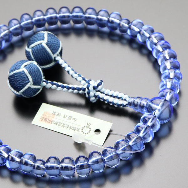 【現品お届け！】数珠 女性用 みかん玉 ブルークォーツ 2色梵天房【略式数珠 京念珠 京都 青水晶 宗派共通 みかん珠 葬儀 法要 贈り物 ブルー 青 マイ数珠 JIM 2000200501282】【数珠袋付き】【送料無料】