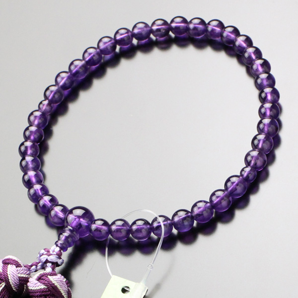 【数珠袋付き】数珠 女性用 約7ミリ 紫水晶 銀花かがり房【RJ】