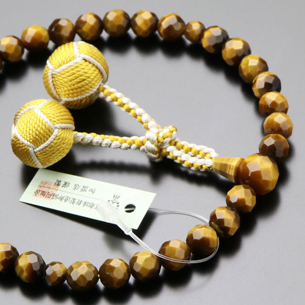 数珠 女性用 約8ミリ 切子 虎目石 2色梵天房【略式数珠 京念珠 タイガーアイ 虎眼石 天然石 宗派共通 葬儀 法要 贈り物 ブラウン 茶色 マイ数珠 JIM 2000200403272】【数珠袋付き】【送料無料】｜京都の数珠販売専門店　はな花
