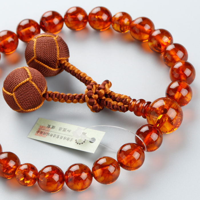 念珠ドットコム 数珠 男性用 20玉 琥珀 2色梵天房【略式数珠 京念珠 京都 アンバー こはく コハク 宗派共通 高級数珠 200010070088 数珠 男性用 20玉 琥珀 2色梵天房略式数珠 京念珠 京都