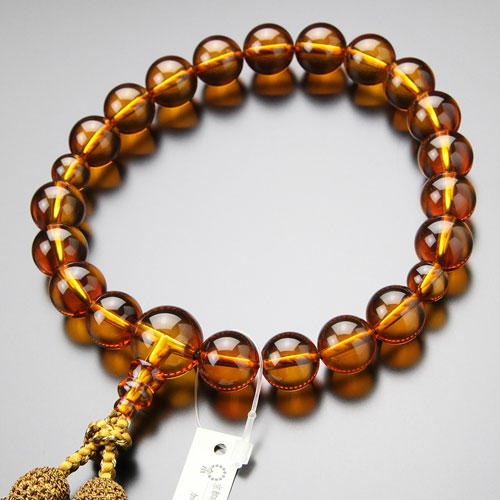 特別セール品 鑑別書付き数珠男性用玉本琥珀正絹2色房 略式数珠京念珠京都宗派共通天然琥珀アンバー正絹房葬儀葬式法事法要秘蔵コレクション