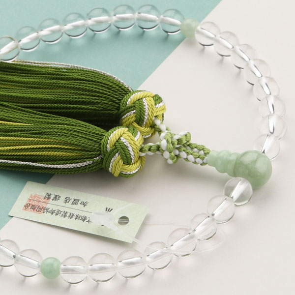 【数珠袋付き】数珠 女性用 約7ミリ 本水晶 上質 ビルマ翡翠 銀花かがり房【略式数珠 京念珠 京都 ヒスイ ジェダイド 天然翡翠 本翡翠 5月の誕生石 宗派共通 葬儀 葬式 法要 法事 贈り物 ギフト グリーン 7mm マイ数珠 RM JIM 2000200402473】【送料無料】 11,583円