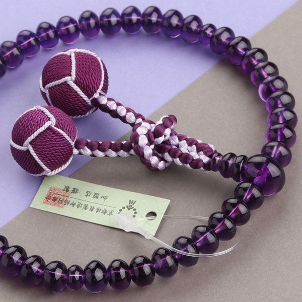 【現品お届け！】【数珠袋付き】数珠 女性用 みかん玉 紫水晶 正絹2色梵天房【略式数珠 京念珠 京都 アメジスト アメシスト 2月の誕生石 天然石 宗派共通 高級数珠 高級品 みかん珠 葬儀 葬式 法要 紫色 贈り物 ギフト おしゃれ パープル JIM 2000200601722】【送料無料】｜京都の数珠販売専門店　はな花