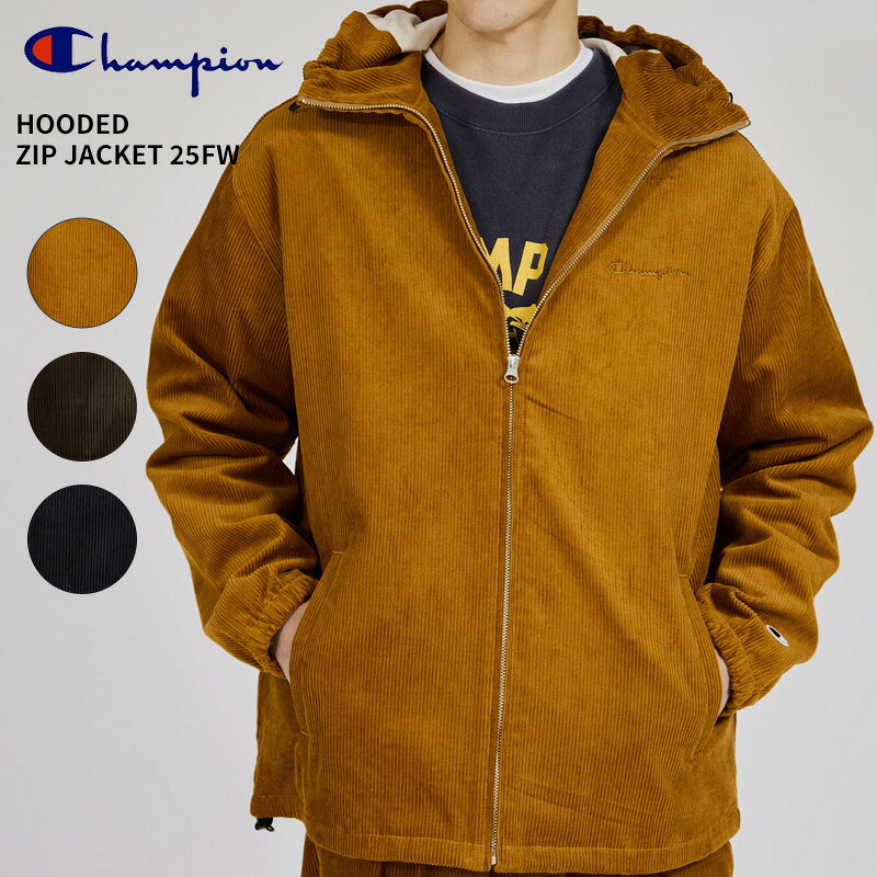 チャンピオン メンズ コーデュロイジャケット Champion フーデッドジップジャケット 25FW HOODED ZIP JACKET カジュアル 秋冬 M L XL C3-C606