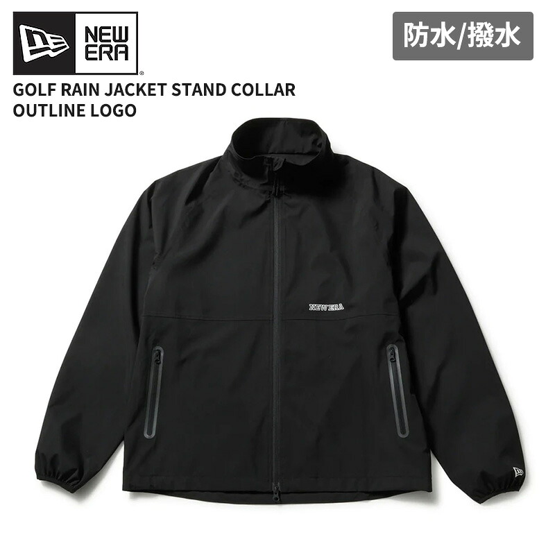 ニューエラ ゴルフウエア メンズ レインジャケット NEW ERA レインジャケット スタンドカラー アウトラインロゴ ブラック 黒 アウター 14859958｜Neo Globe