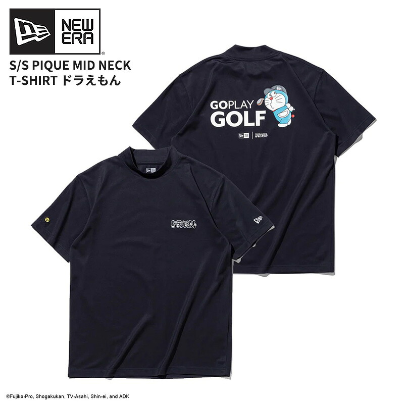 ニューエラ 半袖Tシャツ モックネック 半袖Tシャツ NEW ERA 半袖 鹿の子 ミッドネック Tシャツ ドラえもん ネイビー ゴルフ カットソー トップス 14935373