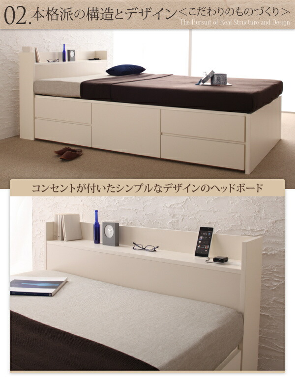 組立設置付コンセント付きチェストベッドSpassシュパース薄型抗菌国産ポケットコイルマットレス付きセミダブル「ベッド最強チェストベッド収納ベッド長物収納おしゃれデザイン組立らくらくBOX構造高品質国産」