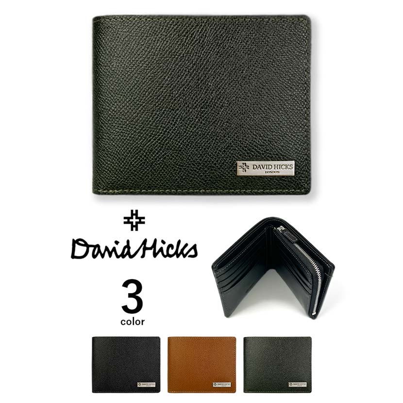 DAVID HICKS デービッド ヒックス 二つ折り財布 メンズ オールシーズン 牛革 本革 天然皮革 サフィアーノ加工 小銭入れあり カード11枚 高級 大容量 シンプル コンパクト スリム 薄い 小さい ショートウォレット ブラック/ブラウン/グリーン suna-dh0065 無料ギフト包装 6,952円