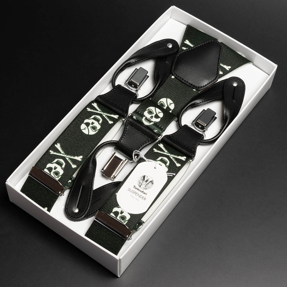 即発送可能 楽天市場 サスペンダー メンズ 太め 35mm Y型 日本製 本革レザー Yバック 2way ボタン付属 クリップ留め 紳士用 男性用 ブランド Taniwatari タニワタリ イタリー製 イタリア製 生地 モノトーン スカル 骸骨 ドクロ どくろ Nep ネップ メンズ館 代引不可