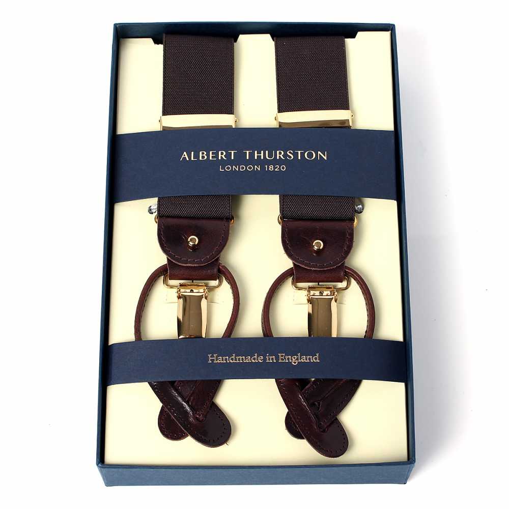 ALBERT THURSTON アルバートサーストン サスペンダー Y型 35mm 2way レザーエンドタイプ クリップ メンズ 英国産 イギリス ブランド 結婚式 冠婚葬祭 礼装 パーティー フォーマル シンプル おしゃれ かっこいい ブラウン yama-at-brown|NEP ネップ メンズ館