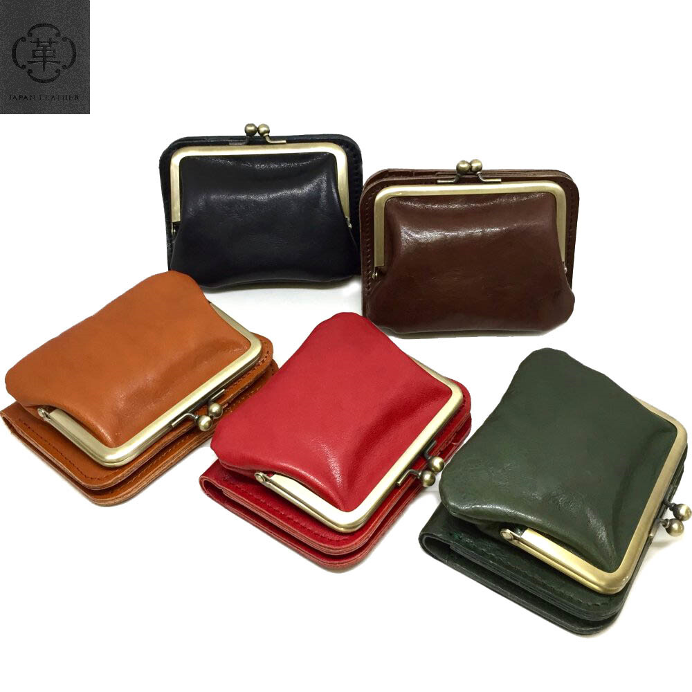 Lien リアン コルドレザーがま口二つ折り財布 メンズ オールシーズン 本革 牛革 JAPAN LEATHER たつの産レザー 播州レザー たつのレザー 天然皮革 札入れ カード8枚 小銭入れ 国産 日本製 ブラック/ブラウン/キャメル/レッド/グリーン yone-lil1201 無料ギフト包装｜NEP ネップ メンズ館