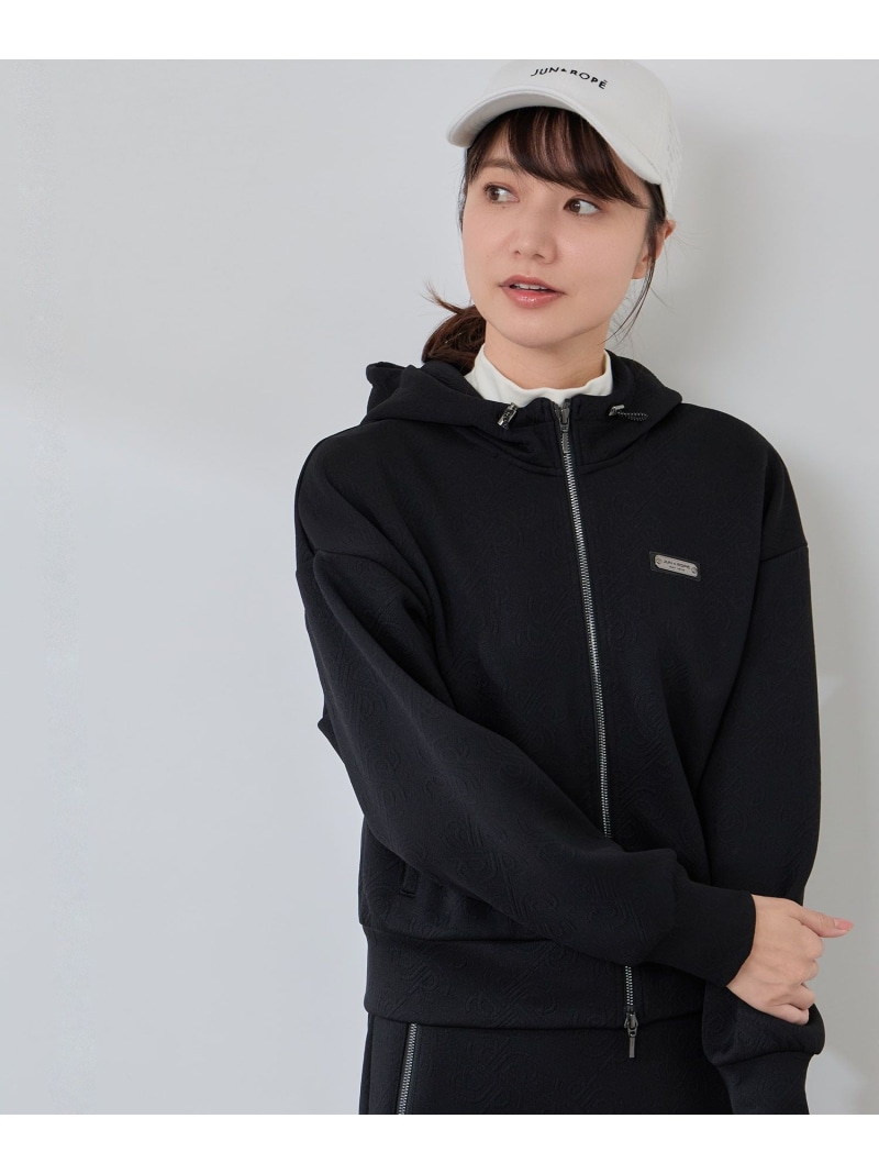 【SALE／65%OFF】ロゴキルト風ジャガードフーディーパーカー/セットアップ対応・UV/Oggi掲載 JUN&ROPE' ジュンアンドロペ トップス パーカー・フーディー ブラック ブルー ホワイト【RBA_E】【送料無料】[ Fashion]