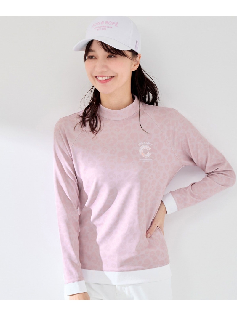【SALE／50%OFF】【UVカット】【接触冷感】【防透け】アニマル柄長袖モックプルオーバー JUN&ROPE' ジュンアンドロペ トップス カットソー・Tシャツ ネイビー ピンク グレー【RBA_E】【送料無料】[ Fashion]
