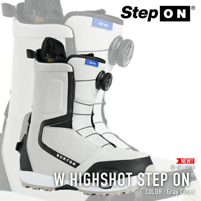 レビューでクーポン★[日本正規品] スノーボード ブーツ バートン BURTON WOMEN'S HIGHSHOT STEP ON WIDE Gray Cloud ハイショット ステップオン レディース 25-26