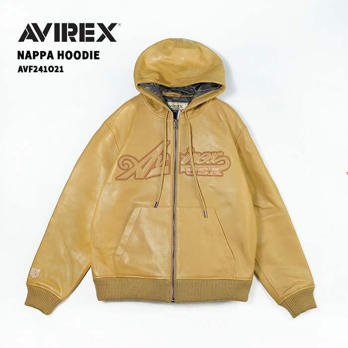 レビューでクーポン★アヴィレックス レザージャケット AVIREX NAPPA HOODIE AVF241O21 Wheat ナッパフーディー ウィート ラムスキン ラムレザー 羊皮 襟付き バイク ライダース メンズ 男性