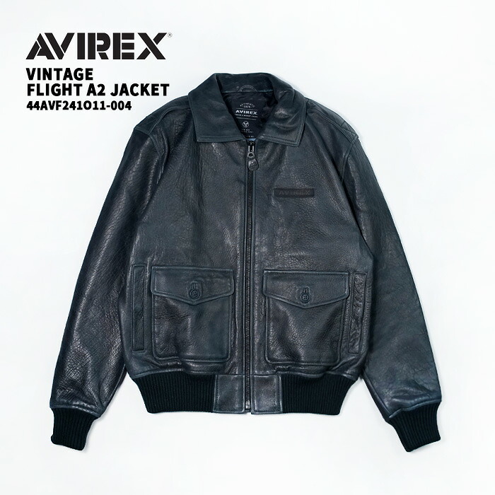 レビューでクーポン★アヴィレックス A-2フライトジャケット AVIREX VINTAGE FLIGHT A2 JACKET 44AVF241O11-004 レザージャケット ブラック 黒 ラムスキン ラムレザー 羊皮 襟付き バイク ライダース メンズ 男性｜Ne.S.T