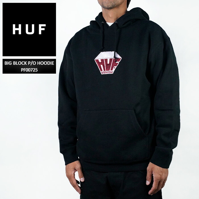 レビューでクーポン★ハフ パーカー HUF BIG BLOCK P/O HOODIE PF00725 ビッグブロック プルオーバー フーディー スウェット ブラック 黒 ハフ スケート SB スケートボード メンズ 男性