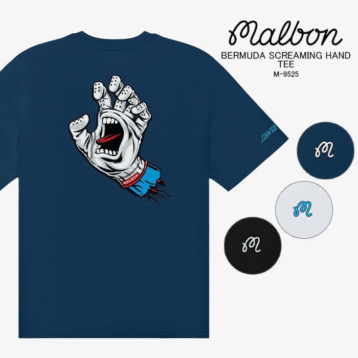 レビューでクーポン★マルボンゴルフ × サンタクルーズ コラボ Tシャツ Malbon Golf × SANTA CRUZ BERMUDA SCREAMING HAND TEE M-9525 ゴルフ ゴルフウェア メンズ 男性|Ne.S.T