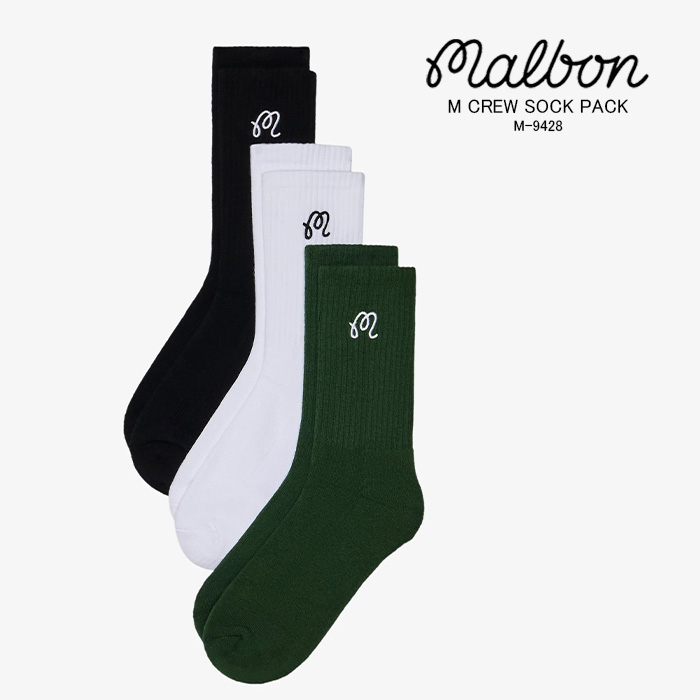 レビューでクーポン★マルボンゴルフ 3色パック 靴下 ソックス Malbon Golf M CREW SOCK PACK M-9428 エムクルーソックスパック 3色セット ゴルフ ゴルフウェア メンズ 男性