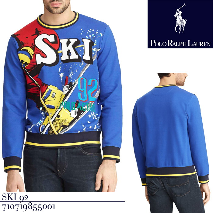 レビューでクーポン★[ラスト1点/Lサイズのみ]ポロ ラルフローレン スェット ジャージ トレーナーPOLO RALPH LAUREN LS CN M1 ski 92 710719855001 Blue スキー 92年 プリント 長袖 メンズ 男性