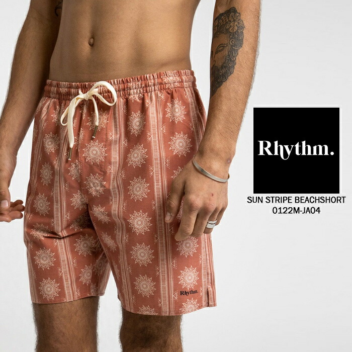 レビューでクーポン★リズム サーフ 海パン 水陸両用 サーフパンツ RHYTHM BSUN STRIPE BEACHSHORT 0122M-JA04 Auburn ロゴ サーフ サーフィン 水着 メンズ 男性 春夏