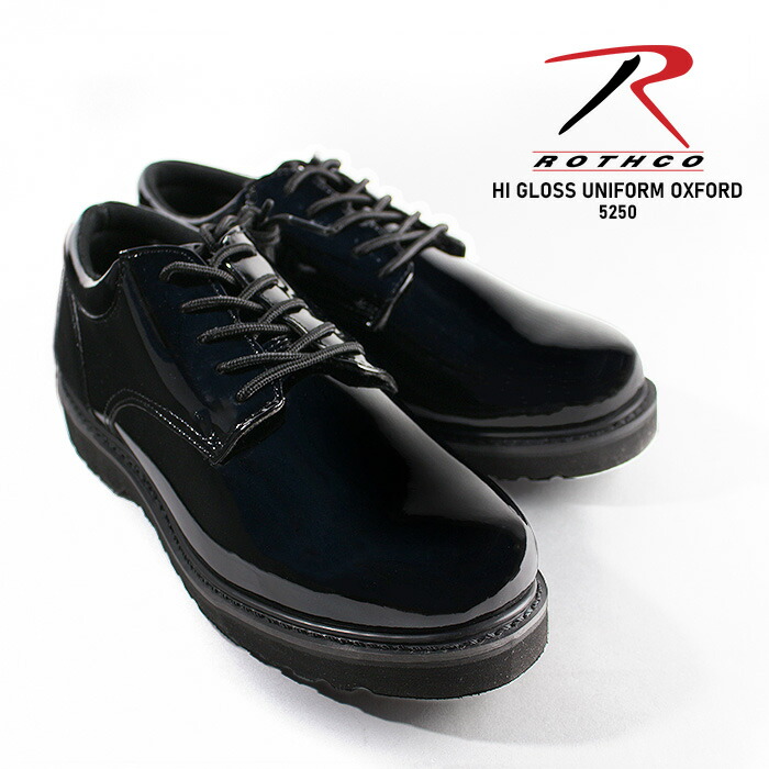 レビューでクーポン★ロスコ 革靴 ハイグロスオックスフォードシューズ ROTHCO HI GLOSS UNIFORM OXFORD SHOES W/WORKSOLE 5250 エナメル 光沢 プレーントゥ ワークシューズ ポストマンシューズ ミリタリー レザー 短靴 メンズ 男性