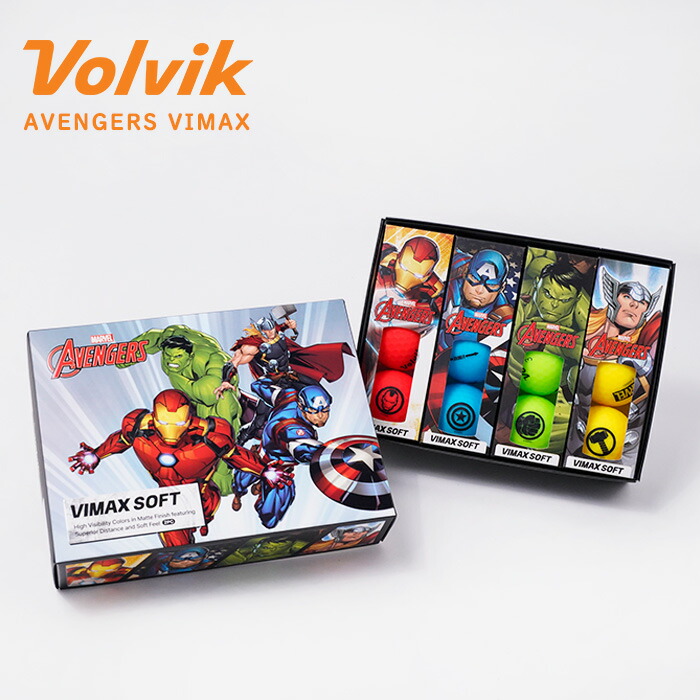 レビューでクーポン★ボルビック アベンジャーズ ディズニーコラボ ゴルフボール VOLVIK AVENJERS VIMAX SOFT 12個 1ダース ギフト プレゼント 景品 コンペ ゴルフ オシャレ インテリア ハルク キャプテンアメリカ マイティソー アイアンマン画像
