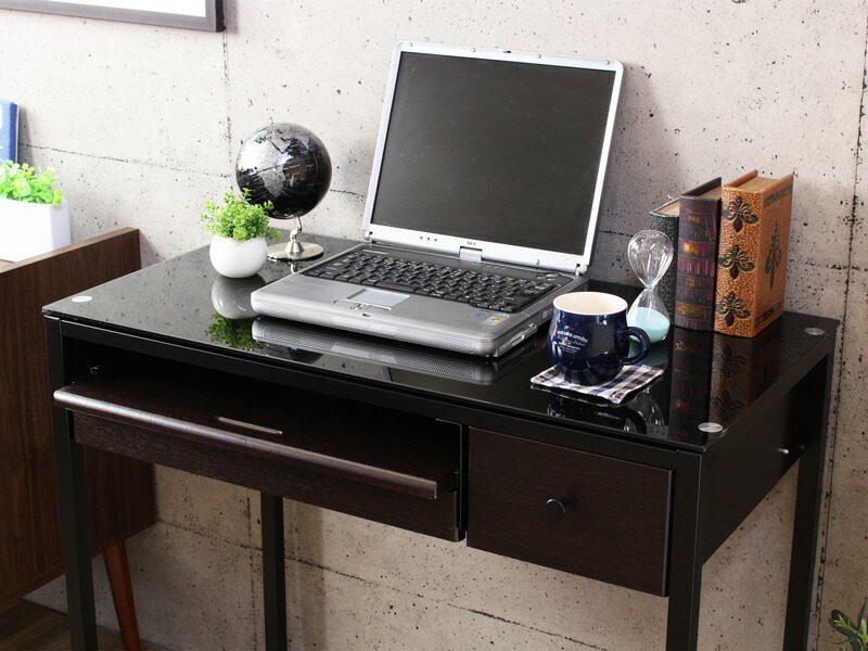 デスク Pcデスク パソコンデスク シンプル 机 85cm幅 大人 キーボード 奥行45cm 北欧 おしゃれ カッコいい シンプル モダン 収納 引出し 引き出し ブラック ブラウン ホワイト ガラス 即納 パソコンデスク ガラス 省スペース おしゃれ 引き出し付き 幅85cm 勉強机 収納