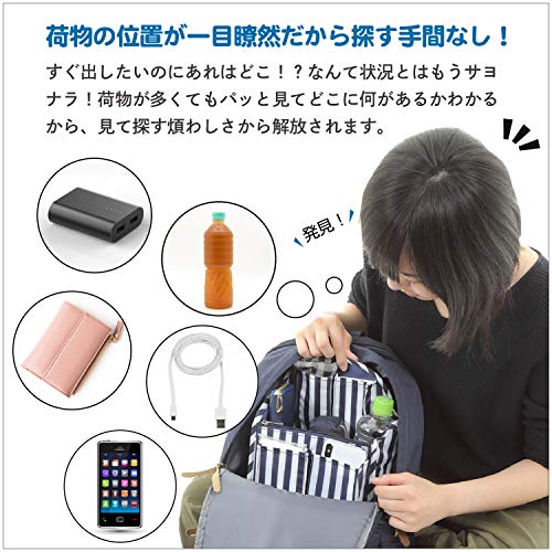 NET-O バッグインバッグ A4 口金リュック リュックインバッグ インナーバッグ デイパック【 リュックインに便利な バックインバック レディース 】ストライプデザイン (レギュラーサイズ)