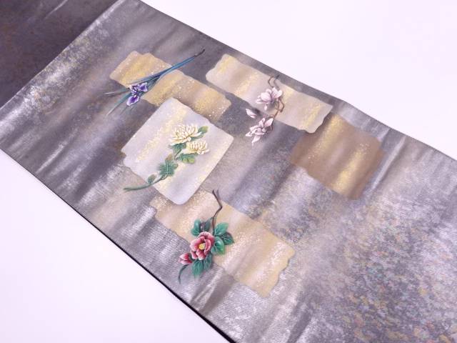 未使用品 涌波紅彩作 引箔金彩変わり色紙に草花模様袋帯 未仕立て リサイクル 中古 Filmsdeculfrancais Com