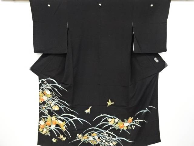 大人も着やすいシンプルファッション 大彦謹製 野口真造作 東京友禅 露芝に花鳥模様刺繍単衣留袖 比翼付き 大正ロマン 中古 Transcendcleantec Com