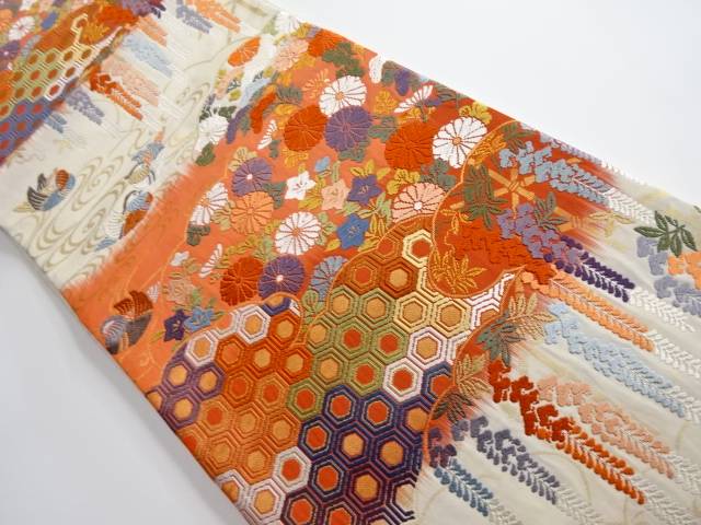 帯 着後レビューで 送料無料 亀甲 菊 藤模様織り出し袋帯 リサイクル 中古 Rachelid Com