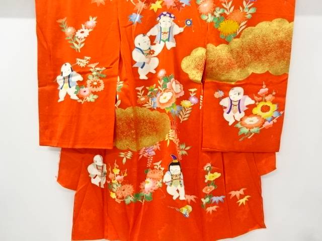 B反 金彩御所人形に草花模様子供着物仮絵羽 八掛付き リサイクル 中古 Psicologosancora Es