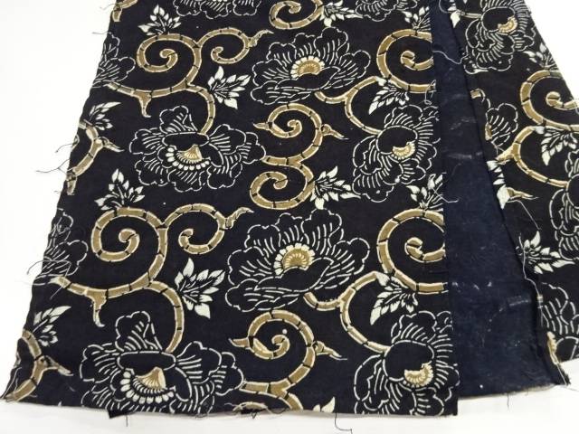 木綿二色型染牡丹唐草模様一巾 アンティーク 中古 Rvcconst Com