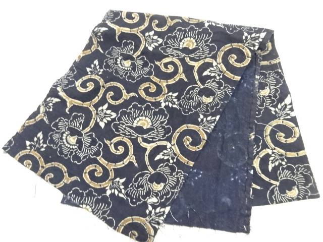 木綿二色型染牡丹唐草模様一巾 アンティーク 中古 Andapt Com